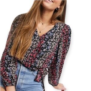 American Eagle Floral Wrap Blouson Long Sleeve Top Size XS